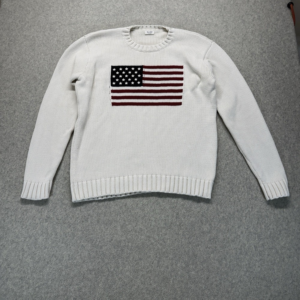 John Galt American Flag Knit Sweater Cream Crewneck 100%‎ Cotton Women's S